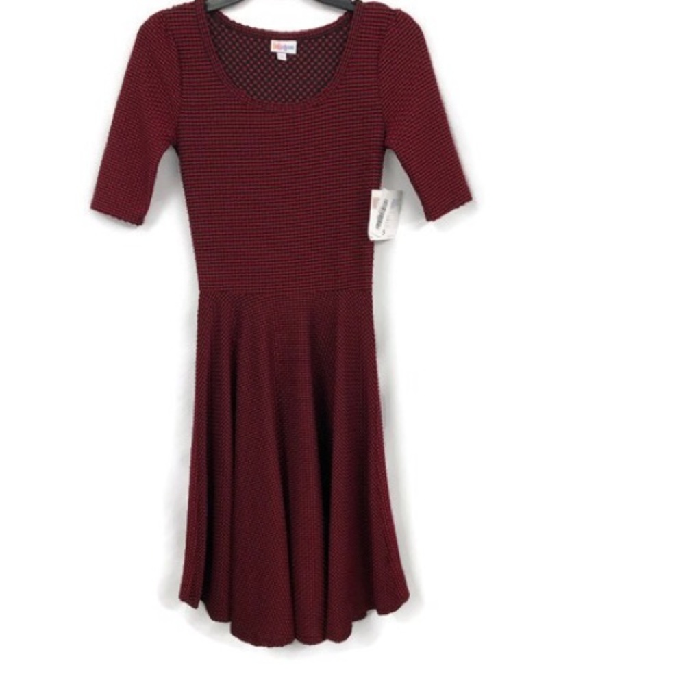 LULAROE NICOLE RED BLACK‎ DRESS XS